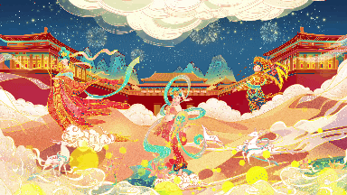 国潮敦煌中国风祥云飞天古风LED背景视频素材