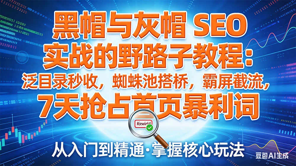 黑帽与灰帽 SEO 实战的野路子教程：泛目录秒收，蜘蛛池搭桥，霸屏截流，7 天抢占首页暴利词