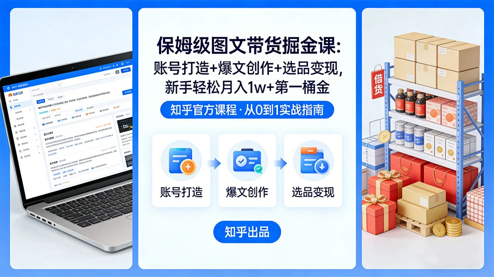 知乎保姆级图文带货掘金课:账号打造+爆文创作+选品变现,新手轻松月入 1w+ 第一桶金