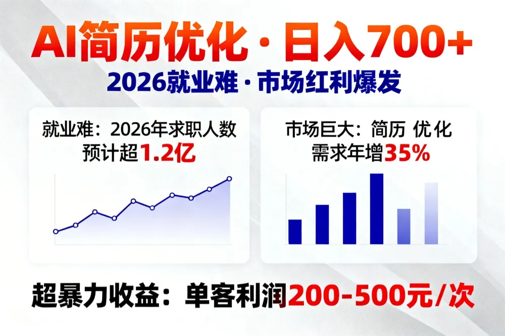 AI优化简历,日入700+,2026就业难,市场巨大,超暴力!