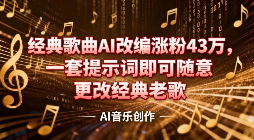 抖音音乐人,经典歌曲AI改编涨粉43万,一套提示词即可随意更改经典老歌
