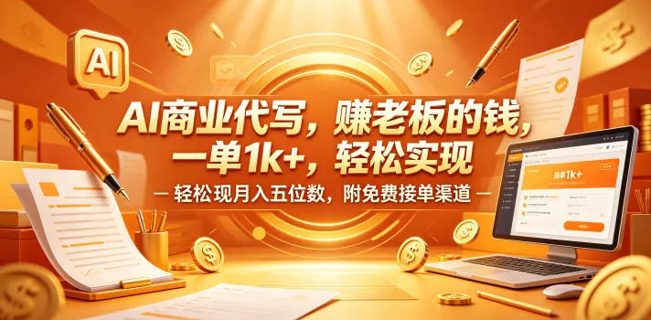 AI商业代写,賺老板的钱,一单1k+,轻松实现月入五位数,附免费接单渠道