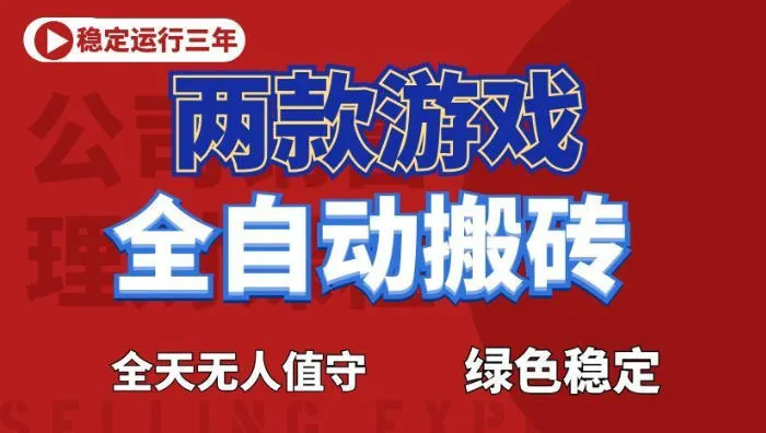 海外游戏全自动搬砖，日入1k+，全天无人值守，绿色稳定！