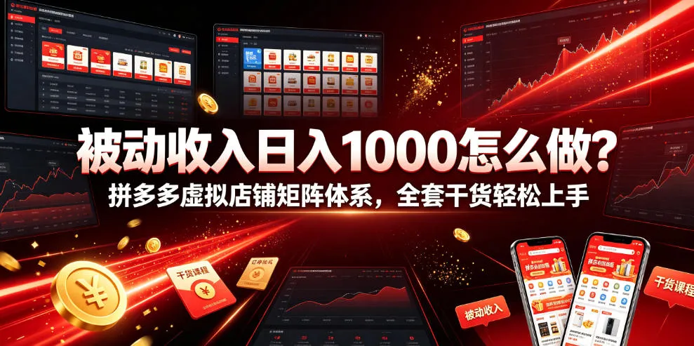被动收入日入1000怎么做?拼多多虚拟店铺矩阵体系,全套干货轻松上手