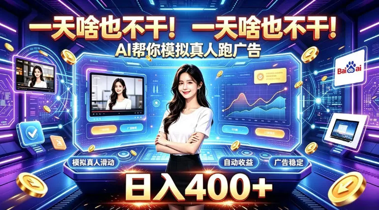 一天啥也不干!AI帮你模拟真人跑广告,稳定日入400+,实现真正被动变现