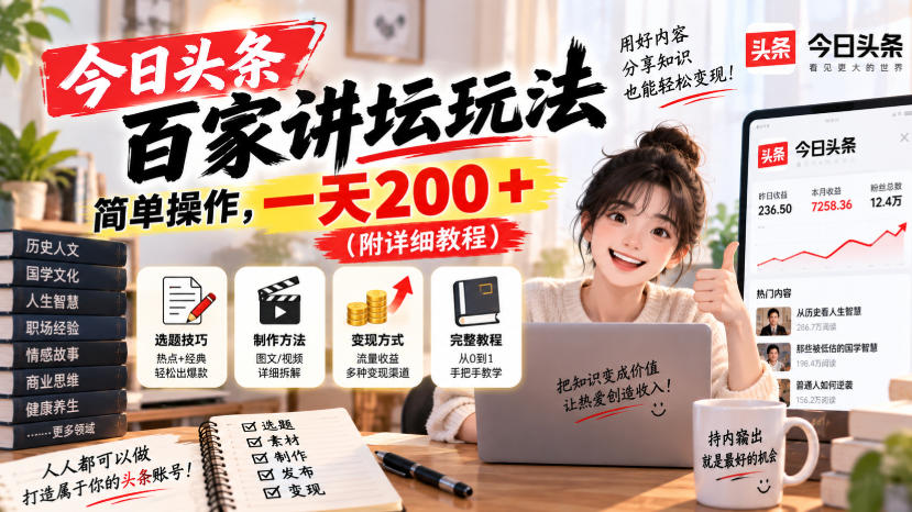 今日头条百家讲坛玩法,简单搬运,一天200+(附详细教程)