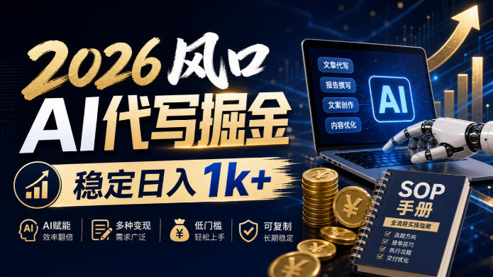 2026风口AI代写掘金,稳定日入1k+,附SOP手册,AI文案变现,抓住风口!