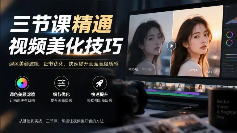 三节课精通视频美化技巧|调色美颜滤镜,细节优化,快速提升画面高级质感