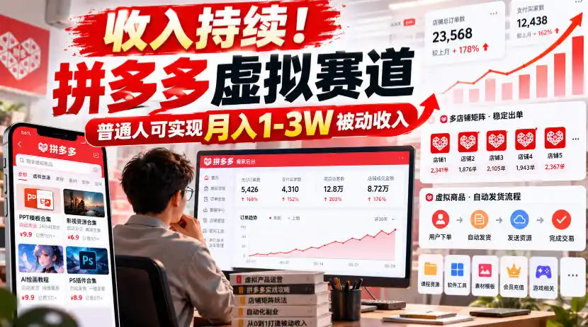 收入持续!拼多多虚拟赛道,普通人可实现月入1-3 W被动收入【揭秘】
