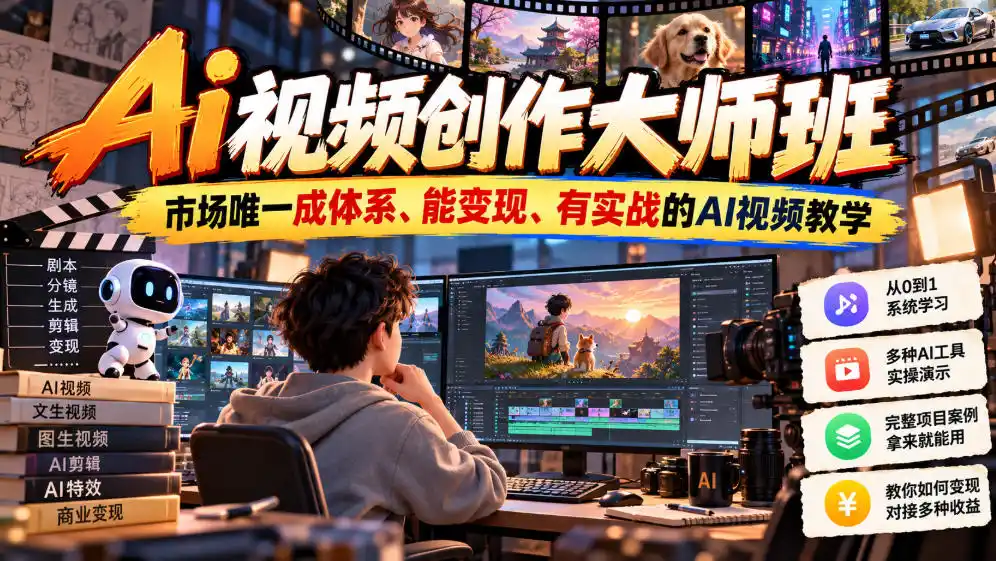 Ai视频创作大师班,市场唯一成体系、能变现、有实战的AI视频教学(更新2026)