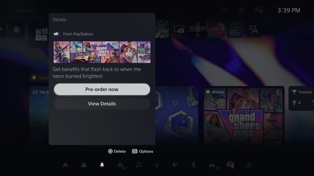 PS5用户收到《GTA6》预购奖励推送通知